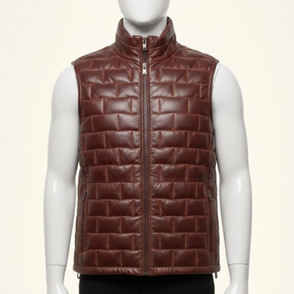 LEATHER PUFFER JACKET REDDISH BROWN